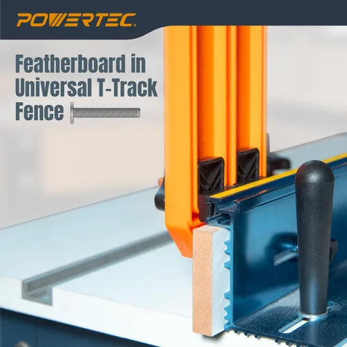 Miniatura 3 de POWERTEC 71832-P2 Guía de Plumas Apilable para Sierra de Mesa, Mesa de Router y Sierra de Cinta, Montaje Universal para Ranura en T y Ranura