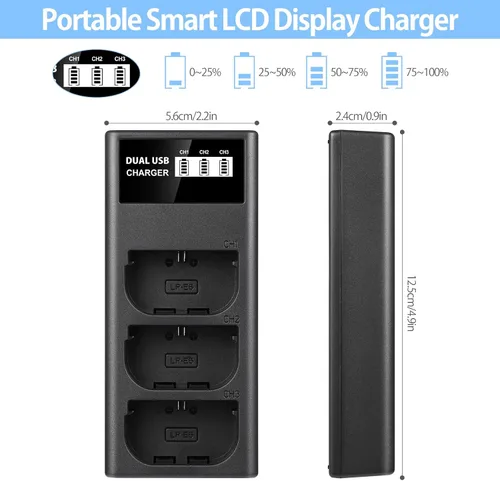 Miniatura 4 de ENEGON LP-E6 LP-E6N LP-E6NH Cargador USB LCD de triple ranura para Canon EOS 5D Mark II III y IV, 70D, 5Ds, 6D, 5DsR, 80D, 7D y 7D Mark II, EOS 60D