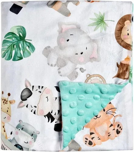 Manta de bebé súper suave de minky, manta de animales lindos con respaldo punteado para recién nacidos, guardería, cochecito que recibe ropa de cama