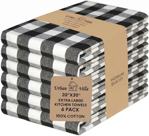 Urban Villa - Toallas de cocina 100% algodón (Juego de 6) 20”x30” Paños de cocina altamente absorbentes Juego de lino de cocina con lazo para colgar