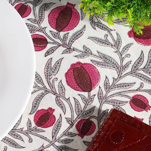 Miniatura 8 de Ridhi Mantel redondo con estampado de bloque a mano, 100% algodón, reutilizable, rojo sangría de 110 pulgadas, mantel decorativo para uso diario
