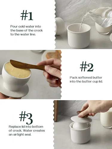 Miniatura 3 de DOWAN Mantequillera francesa para encimera, plato de mantequilla de cerámica con línea de agua, recipiente de mantequilla de porcelana para Gris