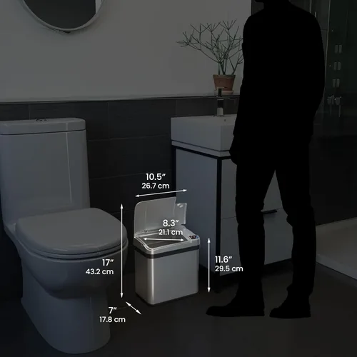 Miniatura 6 de iTouchless Cubo de basura con sensor de 2.5 galones con filtro de olor AbsorbX y ambientador, cubo de basura blanco perla para baño, dormitorio