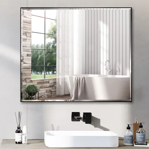 Miniatura 22 de LEDLUX Espejo de baño negro de 24 x 32 pulgadas, espejo sin cobre, marco de metal, espejo rectangular montado en la pared, espejo moderno