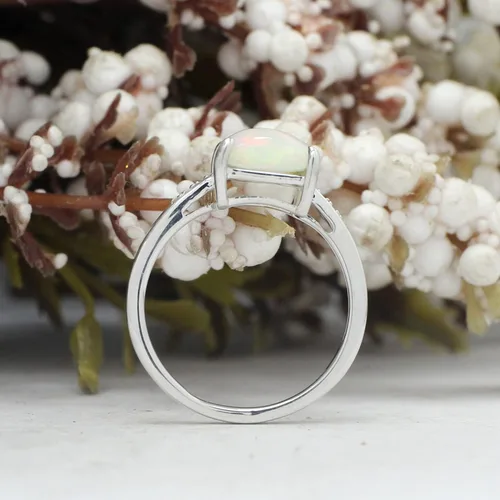 Miniatura 4 de GEMVIO Colección Anillo de compromiso de boda de compromiso con diamantes y piedras preciosas de ópalo blanco natural de 0.315in en oro de 14