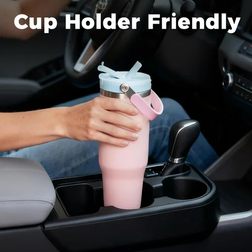 Miniatura 7 de Botella de acero inoxidable aislada de 40 onzas con popote y tapa de 2 en 1, botella de agua con asa de transporte que mantiene frías las bebidas