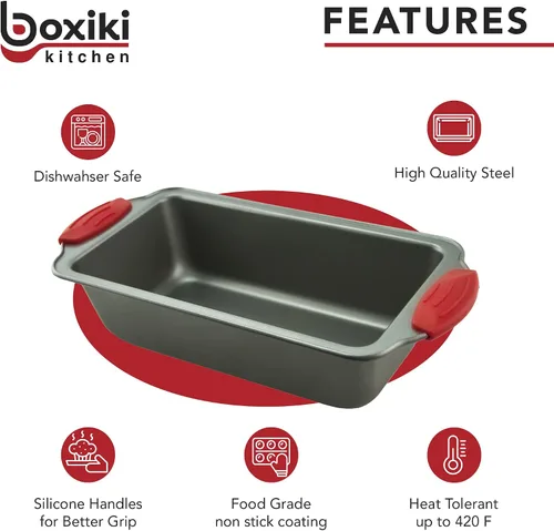 Miniatura 3 de Boxiki Kitchen Juego de hornear premium: molde de pan de silicona de 9 x 5 pulgadas y sartén de pan de plátano de acero antiadherente de 8.5