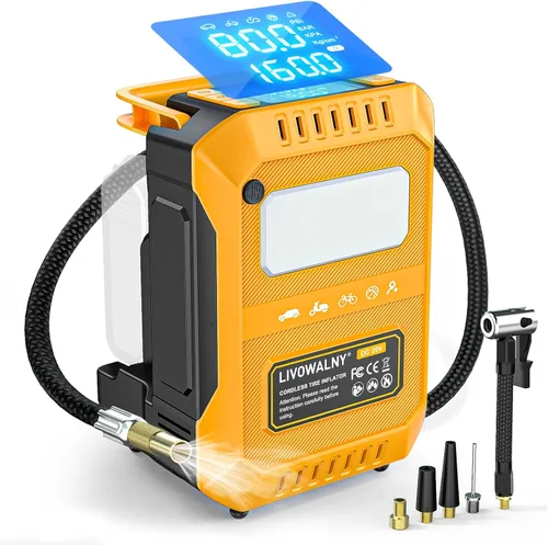Miniatura 11 de LIVOWALNY Compresor de aire para inflador de neumáticos, compatible con batería Milwaukee de 18 V, bomba de aire eléctrica portátil inalámbrica