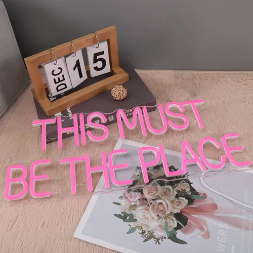 Miniatura 7 de Britrio Letrero de neón con texto en inglés «This Must Be The Place» para decoración de pared de dormitorio, letrero luminoso de luz de neón