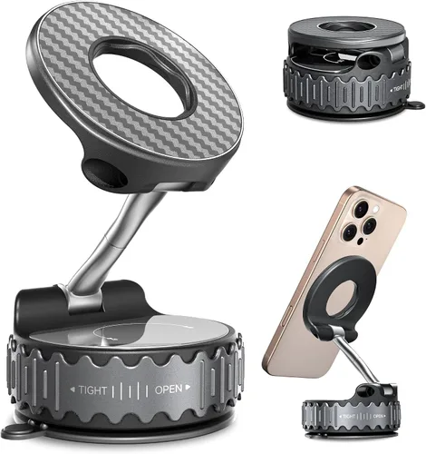 BEBEAR Soporte para Teléfono de Coche para Magsafe [78+LBS de Hiper Succión & 4400gf de Imán Más Fuerte] Montura de Teléfono Ajustable 360°