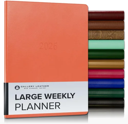 Miniatura 70 de Gallery Leather Agenda semanal y mensual grande 2025-2026, agenda y cuaderno con elegantes bordes de página dorados dorados, 12 meses, cactus Cactus