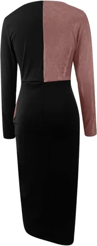 Miniatura 3 de Vestidos de otoño para mujer, casual, con bloques de color, cuello en V, sin botones, diadema, cremallera, ropa de vestir irregular, S-3XL