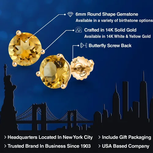 Miniatura 130 de Gem Stone King Aretes de Martini de oro amarillo de 14 quilates Aretes de tuerca de 3 puntas para mujeres y hombres Redondos de 0.236 pulgadas