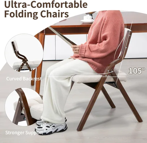 Miniatura 5 de HOMEFUN Sillas plegables con cojín, sillas plegables acolchadas de madera, paquete de 2, asiento portátil y ensamblado para invitados, cocina