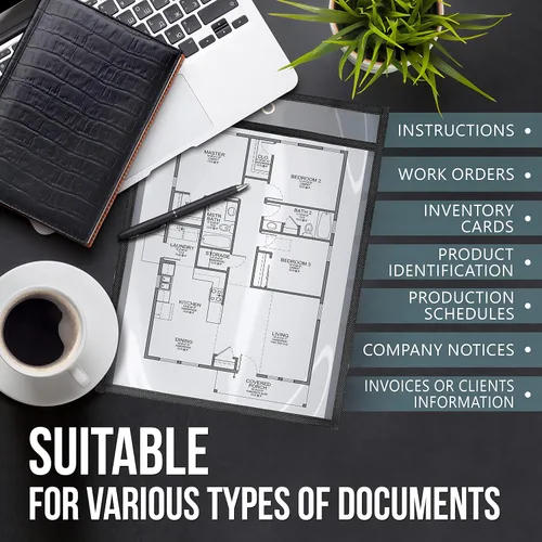 Miniatura 6 de Paquete de 5 portadores de boletos de trabajo de 9 x 12 pulgadas - Fundas de plástico para órdenes de trabajo para documentos - Portadores