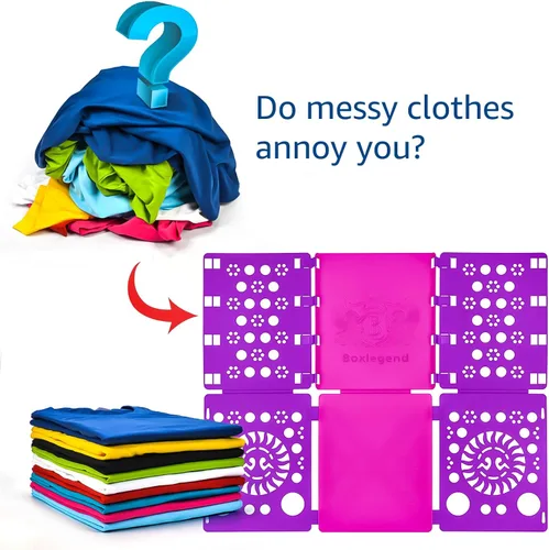 Miniatura 3 de BoxLegend Versión 3 Tabla para doblar camisas y camisetas, carpeta para ropa, tabla para doblar duradera de plástico, tablas para doblar, Morado