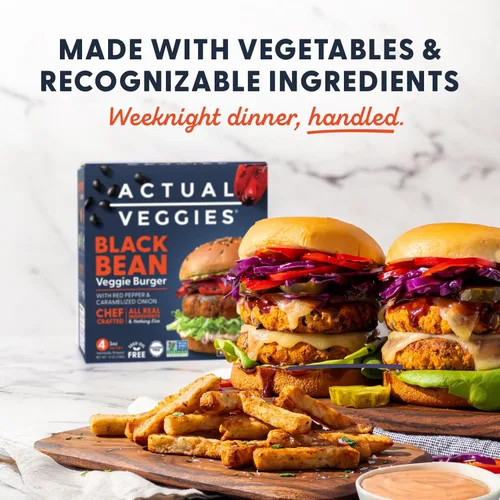 Miniatura 7 de Actual Veggies - Hamburguesa de frijol negro vegetariana, 12 oz