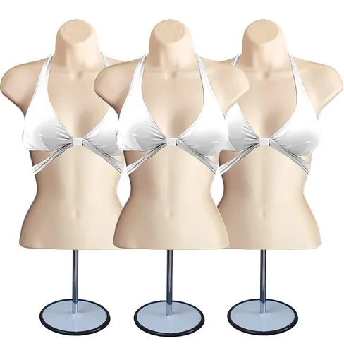 Miniatura 15 de DisplayTown - Maniquí femenino con torso y soporte de metal, parte trasera hueca, cuerpo apilable, forma para exhibir camisetas, mostrador