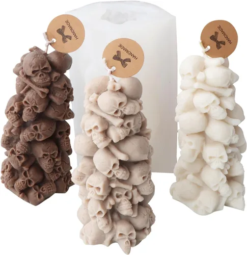 Cestony Moldes de silicona con forma de pilar de torre de esqueleto 3D de Halloween para hacer velas, velas de resina, aromaterapia, cera de jabón,