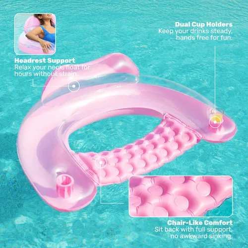 Miniatura 4 de SLOOSH Inflatable Pool Floats Adult,2 Pack Pool Chairs with Cup Holders,X-Large Blow up Floats Chair,Hammock Noodle Mat for Relaxing Summer Water