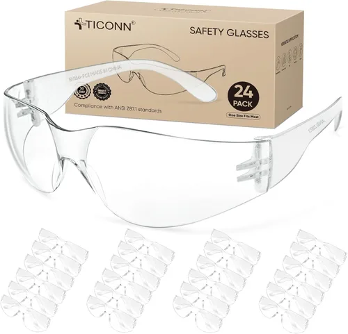 TICONN Gafas de seguridad transparentes para hombres, gafas protectoras resistentes a los arañazos y impactos, cumplen con la norma ANSI Z87.1