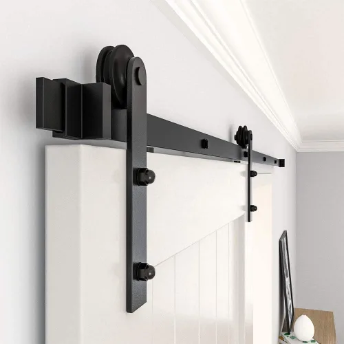 Miniatura 3 de WINSOON Kit de herrajes para puerta de granero de 5 pies: herrajes para puertas correderas individuales - Kit de riel de puerta de granero negro Kit