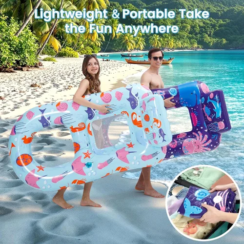 Miniatura 5 de PuppyuWill Paquete de 2 flotadores de piscina para adultos, flotador inflable para piscina, resistente con soporte para tazas, respaldo