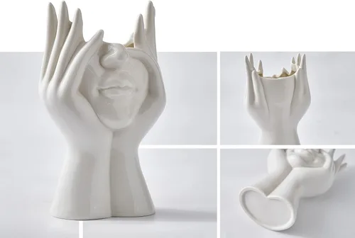Miniatura 9 de FJS Jarrones de Cerámica con Cara, Jarrones de Flores Blancos para Decoración, 3.5" An x 7" Al Jarrón Decorativo Moderno como Centro de Mesa