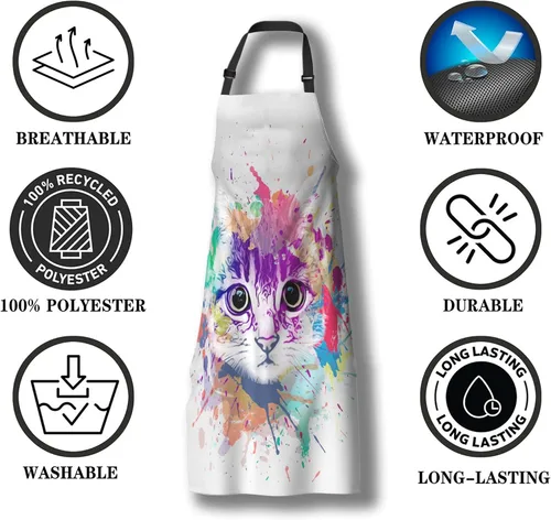 Miniatura 7 de Delantal de Ama de Casa para Mujeres Gato Colorido Abstracto Divertido Delantales para Hombres para Cocina Cocinar Restaurante BBQ Pintura