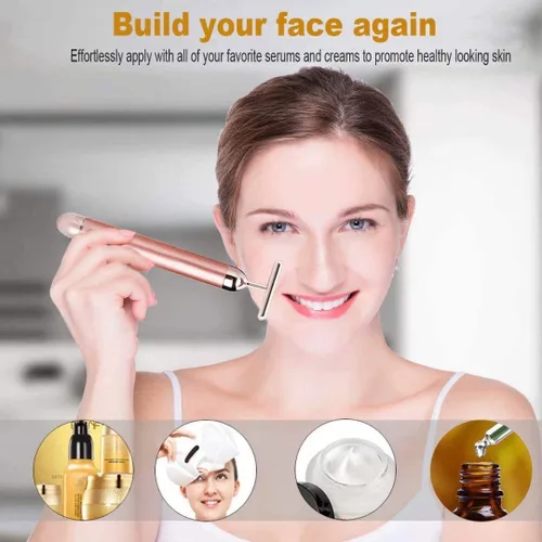 Miniatura 8 de GOODYBUY - Masajeador facial de pulso dorado de 24 quilates, con forma de T, herramientas de masaje facial para piel sensible, estiramiento firme