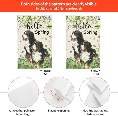 Miniatura 7 de Bandera Hello Spring de jardín de Bernese Mountain Dog de 12 x 18 pulgadas de doble cara vertical pequeña para decoración de exterior de vacaciones