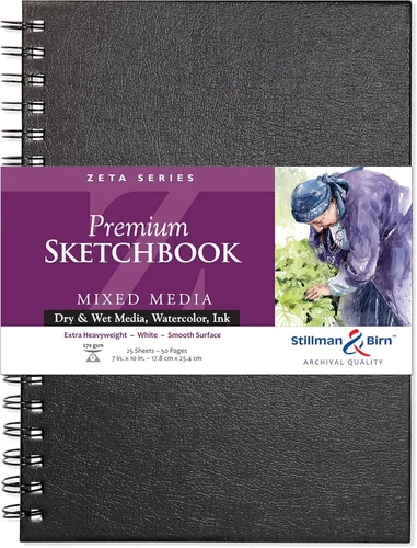 Stillman & Birn Zeta Series Cuaderno de bocetos encuadernado con alambre, 7" x 10", 9.52 oz/m² (extra pesado), papel blanco, superficie lisa