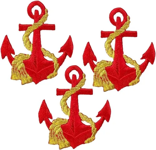 Miniatura 13 de Ancla, náutico, marinero, bordado, parche para planchar (ancla dorada, cuerda plateada)