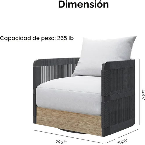 Miniatura 2 de homary Silla giratoria de ratán para patio, muebles de mimbre para exteriores con cojín grueso a prueba de lluvia y marco de aluminio para jardín
