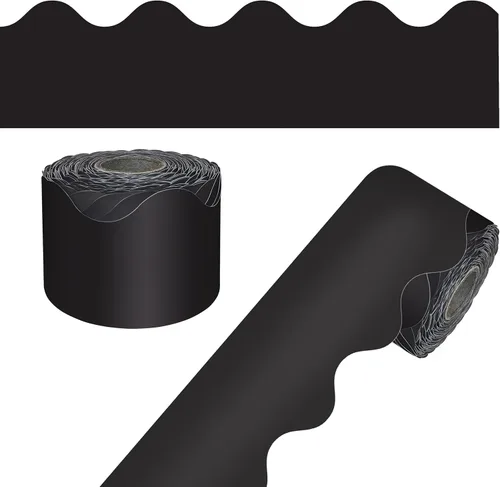 Carson Dellosa Education - 65 pies de bordes negros para tablón de anuncios, 1 rollo de borde festoneado para pizarra rodante, corcho y cartulina,
