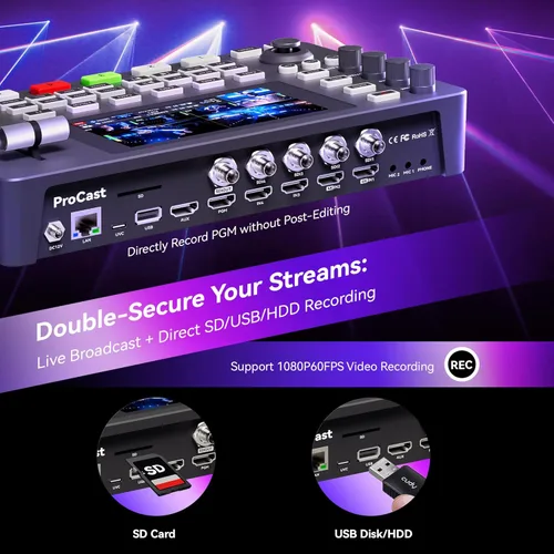 Miniatura 4 de Tenveo Conmutador Mezclador de Video HDMI 4K60FPS, 4*SDI & 4*HDMI Entrada, Conmutador de Transmisión en Vivo de 5 Canales, Pantalla FHD de 5.5