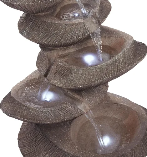 Miniatura 9 de Alpine Corporation WIN1332L-BR - Fuente de piso para exterior con cuenco escalonado y luces LED, fuente de jardín moderna de cuenco de 31", marrón