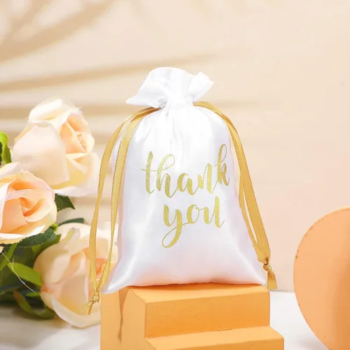 Miniatura 4 de Roowest 100 bolsas de regalo de satén con cordón de agradecimiento para joyas, bolsas de dulces para bodas, despedidas de soltera, baby shower