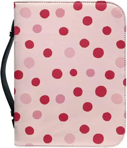 Funda de cuero para la Biblia para hombres, funda de Biblia con patrón de bola roja, bolsa grande para la Biblia con asa bolsa de mano para la