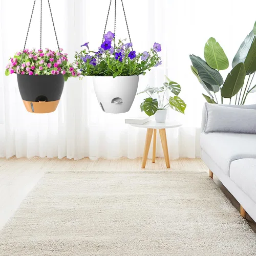 Miniatura 7 de Paquete de 2 macetas colgantes, macetas colgantes de riego automático de 10 pulgadas para plantas de interior y exterior, cesta colgante para negro