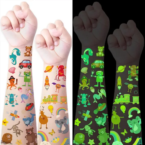 Miniatura 9 de Tatuajes temporales falsos de planetas espaciales que brillan en la oscuridad para niños, más de 80 piezas de astronauta espacial, cohete, nave