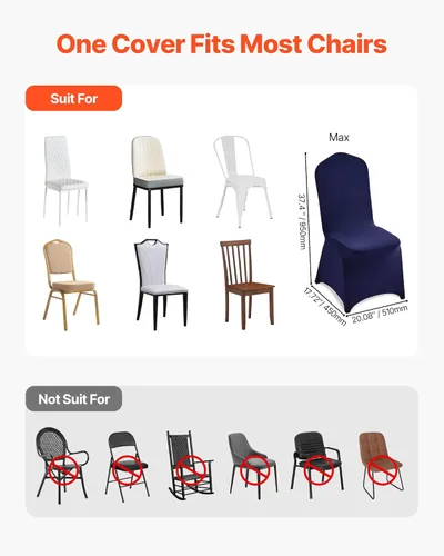 Miniatura 71 de VEVOR 150 fundas blancas para sillas de poliéster y elastano, fundas elásticas para bodas, fiestas, comedor, banquetes, sin pinzas, 150