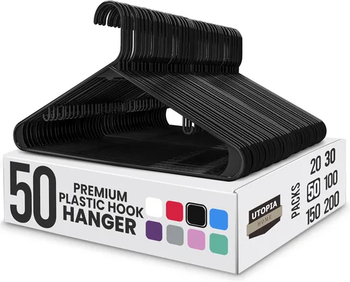 Perchas de plástico Utopia Home estándar para hogar de color negro, perchas tubulares para la ropa, resistentes, finas y elegantes