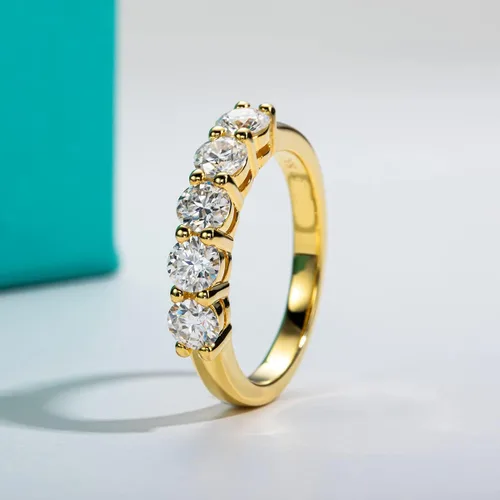 Miniatura 2 de AnuClub 5 Stone Moissanite Ring 1.5cttw D Color Lab Diamond Gold Plated Silver Stackable Rings For Women With Certificate