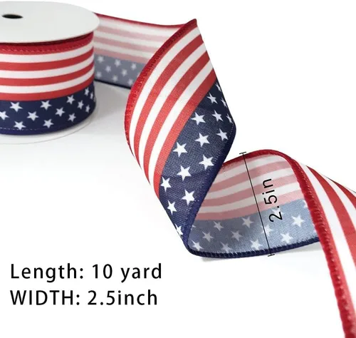 Miniatura 2 de Cintas patrióticas de bandera de Estados Unidos de 2.5 pulgadas x 10 yardas, cinta de arpillera con borde con alambre de estrellas y rayas