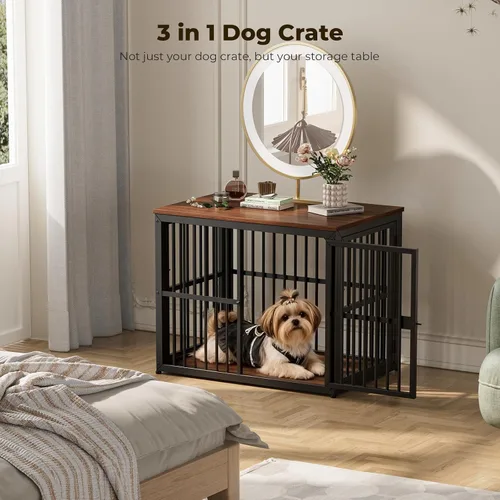 Miniatura 4 de Lyromix Mueble de jaula para perros de 33 pulgadas con 3 puertas, mesa auxiliar de jaula de madera resistente para cachorros de interior para perros