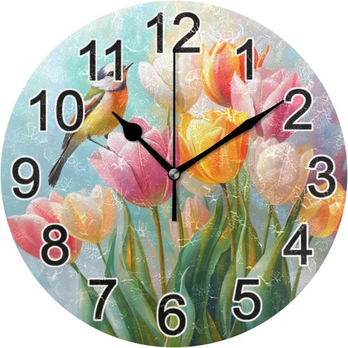 Miniatura 29 de Hummingbird - Reloj de pared de resorte redondo de 10 pulgadas, sin tictac, silencioso, funciona con pilas, reloj analógico atómico de cuarzo
