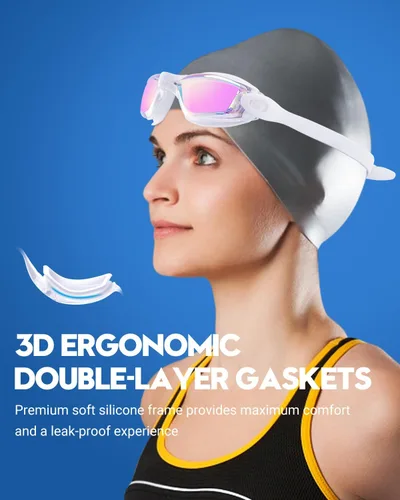 Miniatura 4 de Gafas de natación: paquete de 2 gafas de natación antivaho, sin fugas, protección UV, para adultos, hombres, mujeres, jóvenes Azul & blanco