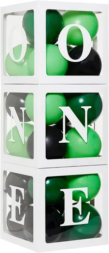 Miniatura 6 de Cajas de Globos de Primer Cumpleaños 'ONE' para 1 Año CON 24 Globos - Decoraciones de Primer Cumpleaños para Bebé Bloques de Cubo Transparente