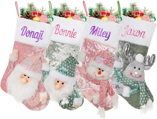 Miniatura 11 de Medias de Navidad personalizadas, 18 medias de Navidad grandes y coloridas para niños, medias grandes de piel sintética personalizadas, medias